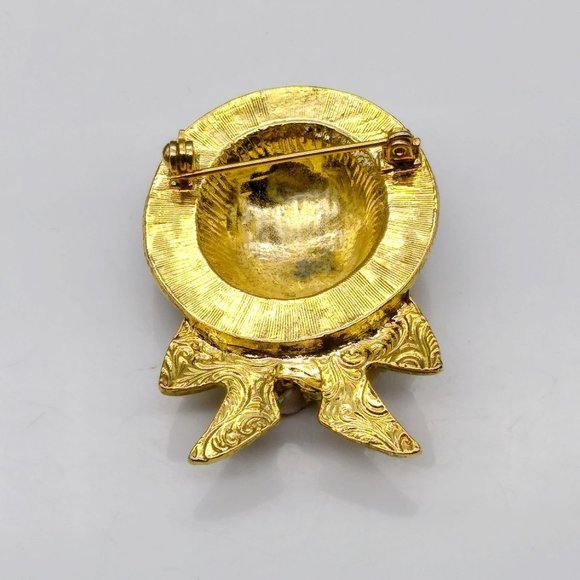 1928 Floral Summer Hat Brooch, Vintage Romantic Lapel Pin with Bisque Roses on G - Picture 4 of 4